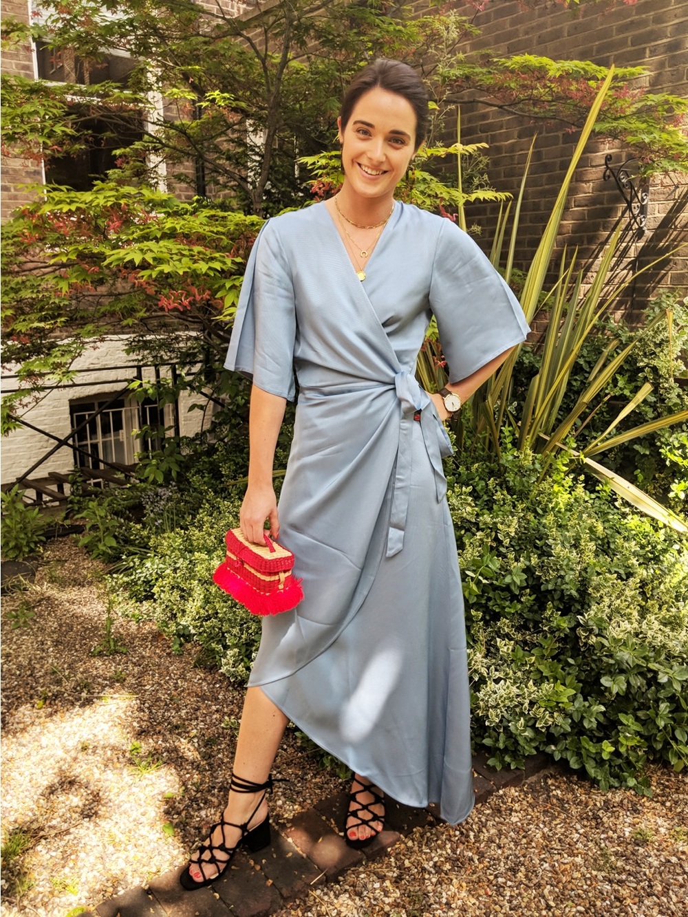Soft Blue Wrap Midi Dress Made in Italy